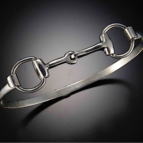 Sterling Silver Horse Bit Design Bangle Bracelet - Picture 8 of 14